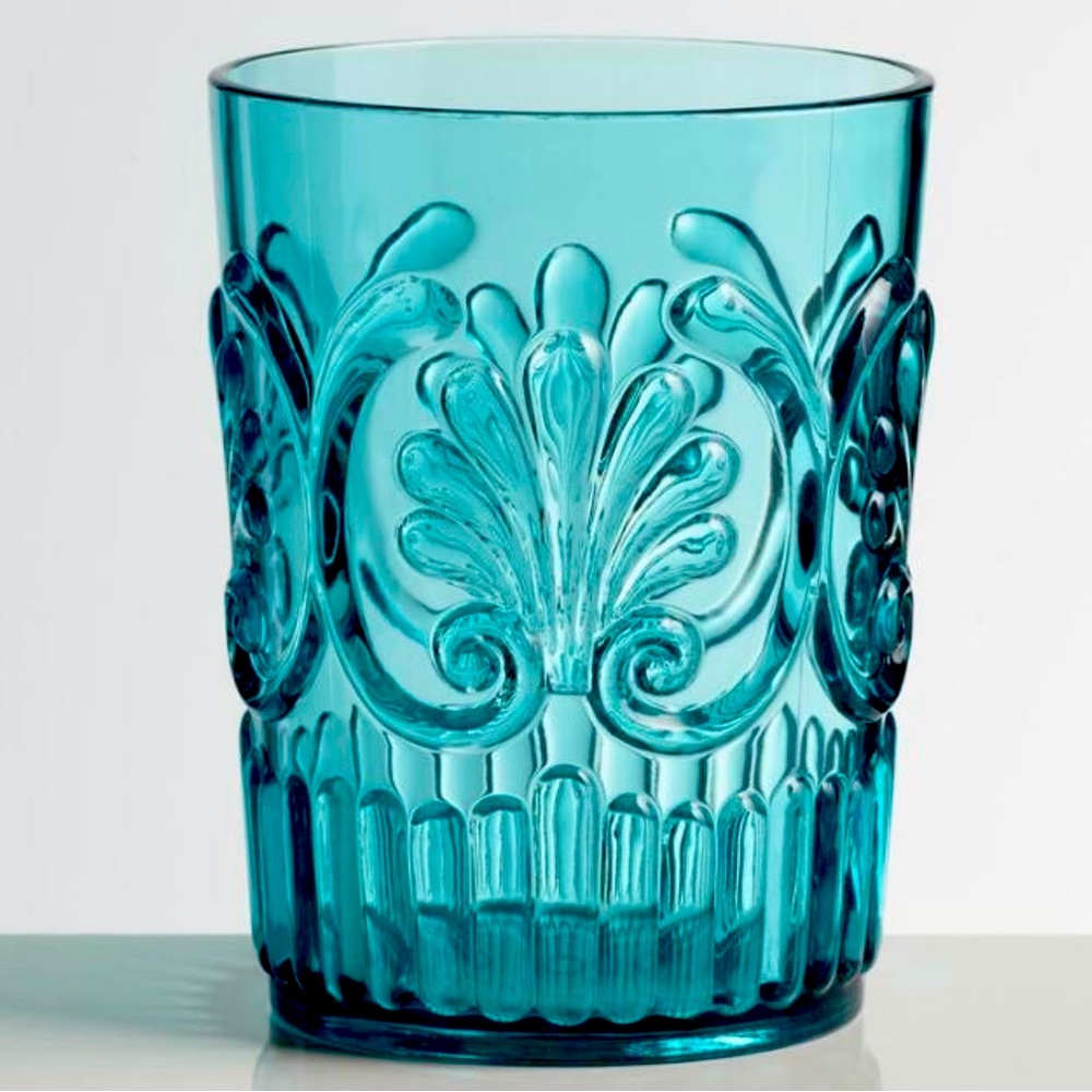NWOT Set of 3 Le Cadeaux Fleur 16oz Teal Lowball Polycarbonate Cup Glass Tumbler